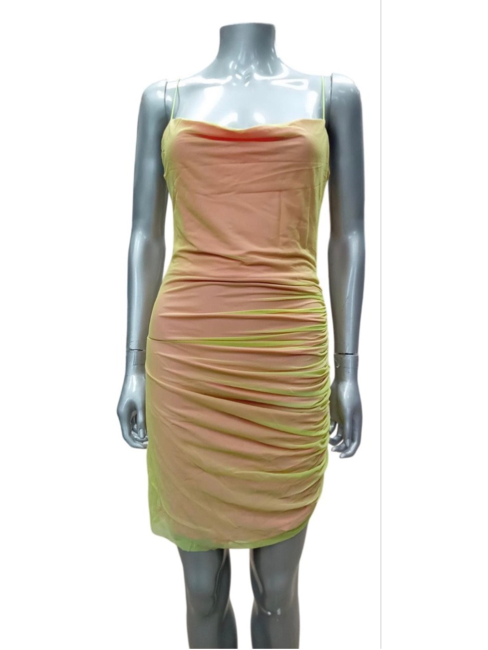 Gauge81 Perry Ruched Mesh Mini Dress NWT Sz S — Ombré peach/Green